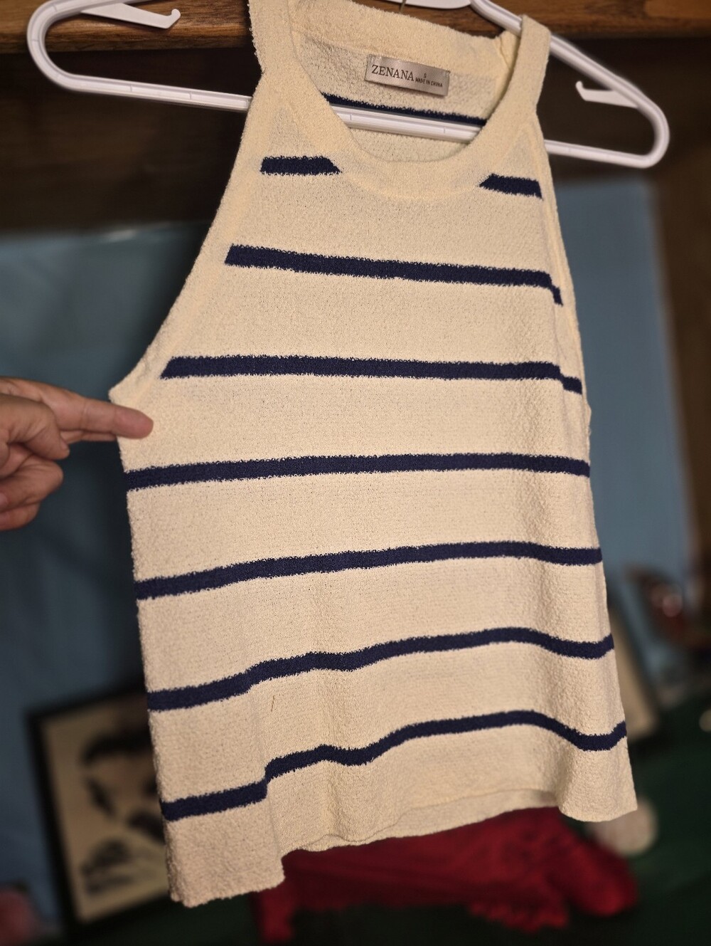 Zenana Outfitters Cream Tank Sweater with Navy Stripes True To Size